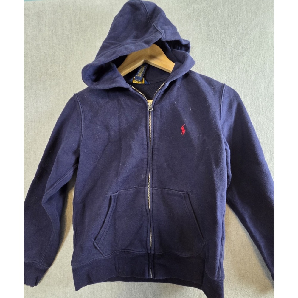 Polo Ralph Lauren Boys M 10-12 Hoodie Navy Blue Full Zip Red Pony Logo